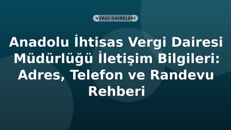 Anadolu İhtisas Vergi Dairesi Müdürlüğü İletişim Bilgileri: Adres, Telefon ve Randevu Rehberi
