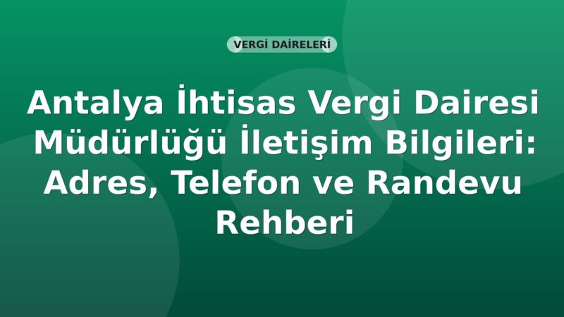 Antalya İhtisas Vergi Dairesi Müdürlüğü İletişim Bilgileri: Adres, Telefon ve Randevu Rehberi