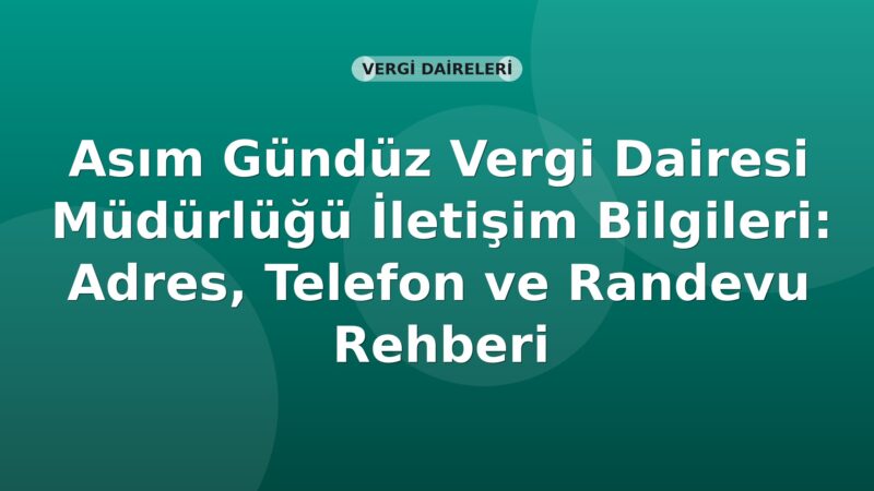 Asım Gündüz Vergi Dairesi Müdürlüğü İletişim Bilgileri: Adres, Telefon ve Randevu Rehberi