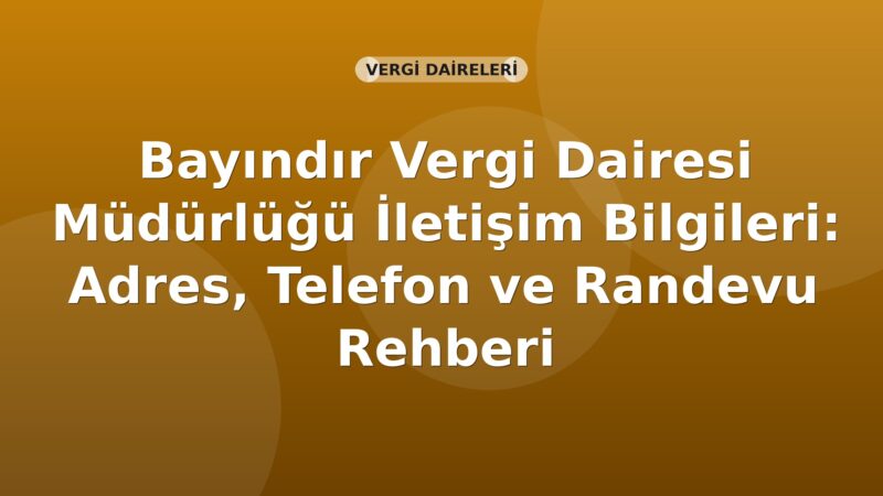 Bayındır Vergi Dairesi Müdürlüğü İletişim Bilgileri: Adres, Telefon ve Randevu Rehberi
