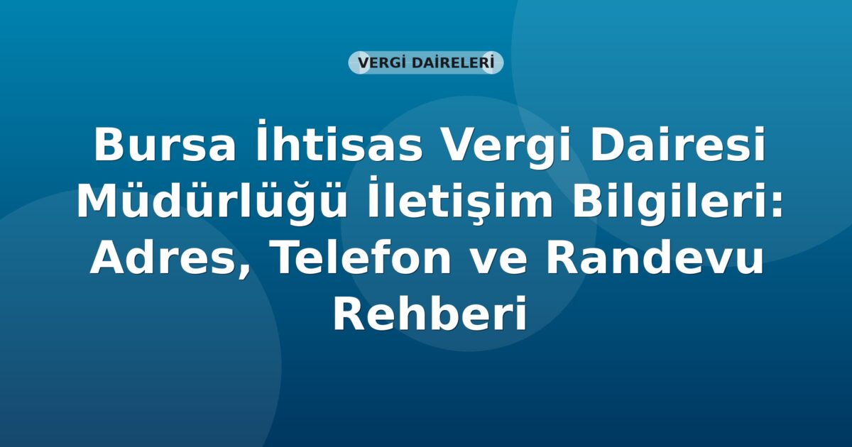 Bursa İhtisas Vergi Dairesi Müdürlüğü İletişim Bilgileri: Adres, Telefon ve Randevu Rehberi