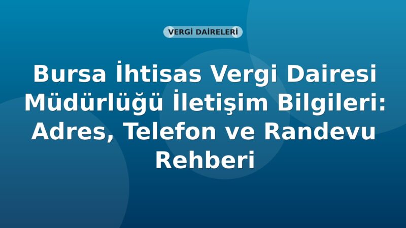Bursa İhtisas Vergi Dairesi Müdürlüğü İletişim Bilgileri: Adres, Telefon ve Randevu Rehberi