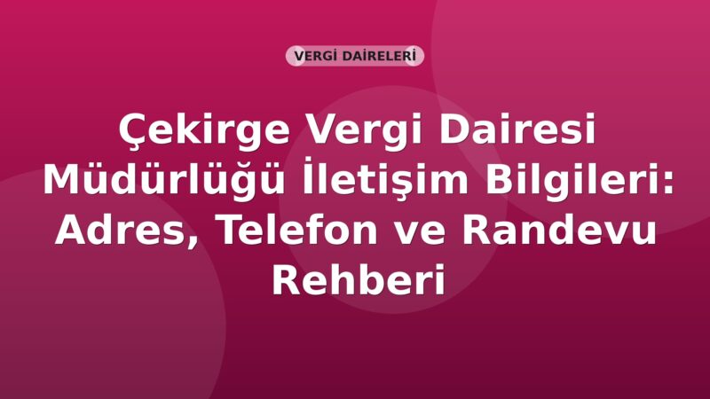 Çekirge Vergi Dairesi Müdürlüğü İletişim Bilgileri: Adres, Telefon ve Randevu Rehberi