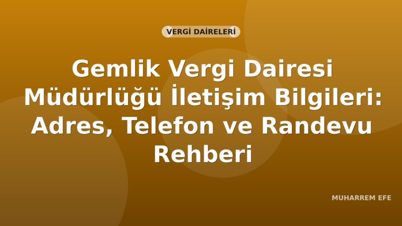 Gemlik Vergi Dairesi Müdürlüğü İletişim Bilgileri: Adres, Telefon ve Randevu Rehberi