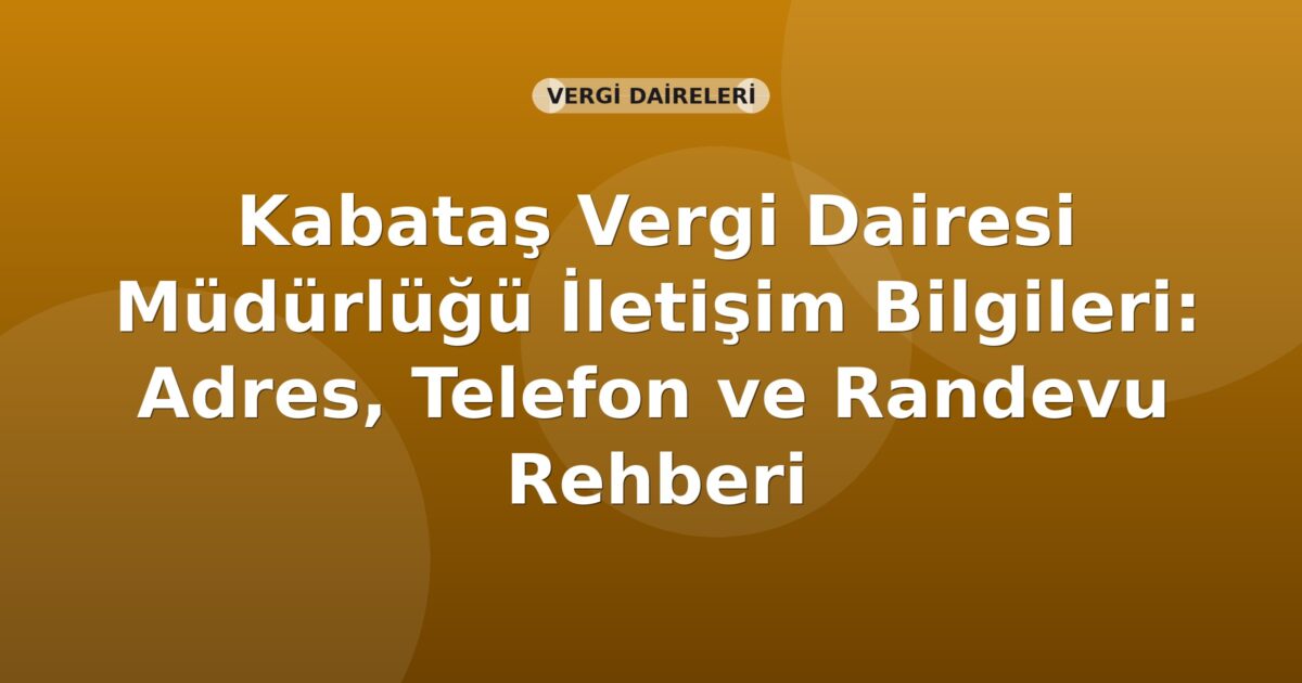 Kabataş Vergi Dairesi Müdürlüğü İletişim Bilgileri: Adres, Telefon ve Randevu Rehberi