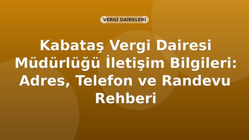 Kabataş Vergi Dairesi Müdürlüğü İletişim Bilgileri: Adres, Telefon ve Randevu Rehberi