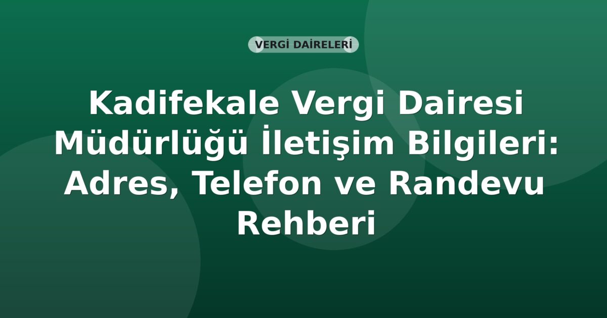 Kadifekale Vergi Dairesi Müdürlüğü İletişim Bilgileri: Adres, Telefon ve Randevu Rehberi