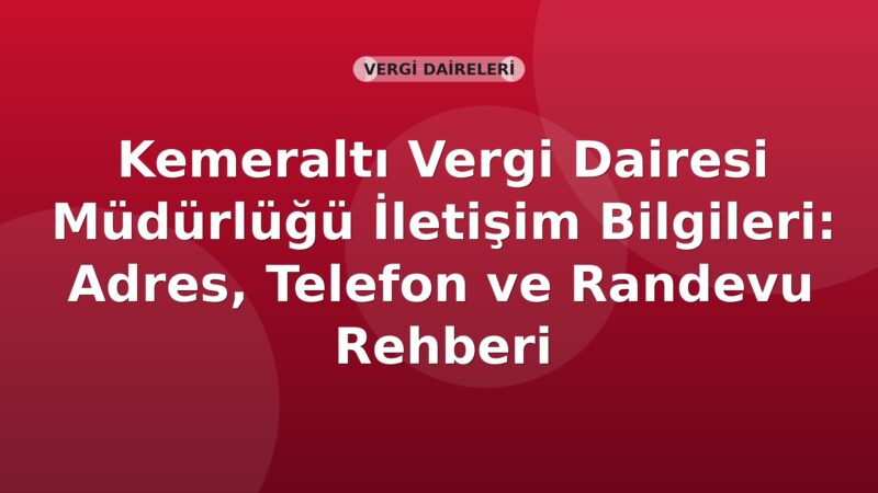 Kemeraltı Vergi Dairesi Müdürlüğü İletişim Bilgileri: Adres, Telefon ve Randevu Rehberi