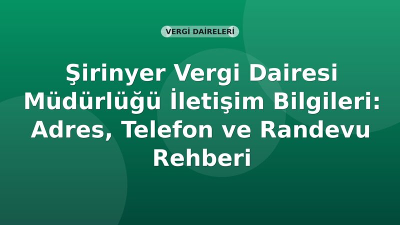 Şirinyer Vergi Dairesi Müdürlüğü İletişim Bilgileri: Adres, Telefon ve Randevu Rehberi