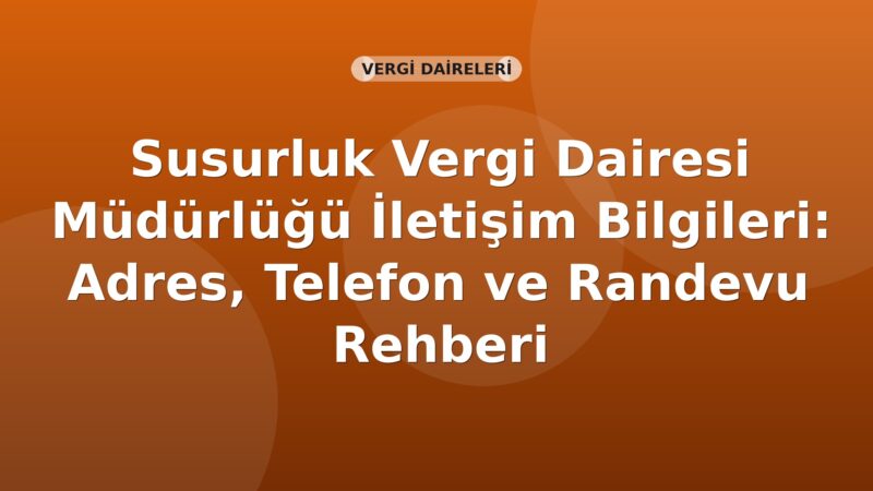 Susurluk Vergi Dairesi Müdürlüğü İletişim Bilgileri: Adres, Telefon ve Randevu Rehberi