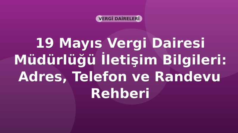 19 Mayıs Vergi Dairesi Müdürlüğü İletişim Bilgileri: Adres, Telefon ve Randevu Rehberi