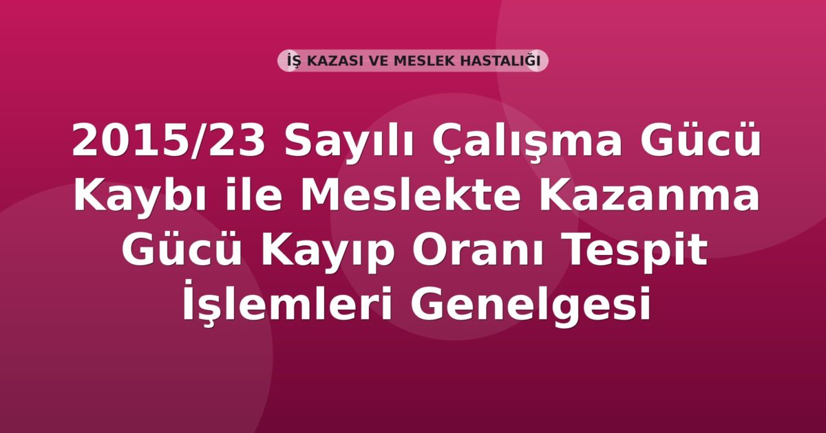 SGK 2015/23 Sayılı Çalışma Gücü Kaybı ile Meslekte Kazanma Gücü Kayıp Oranı Tespit İşlemleri Genelgesi