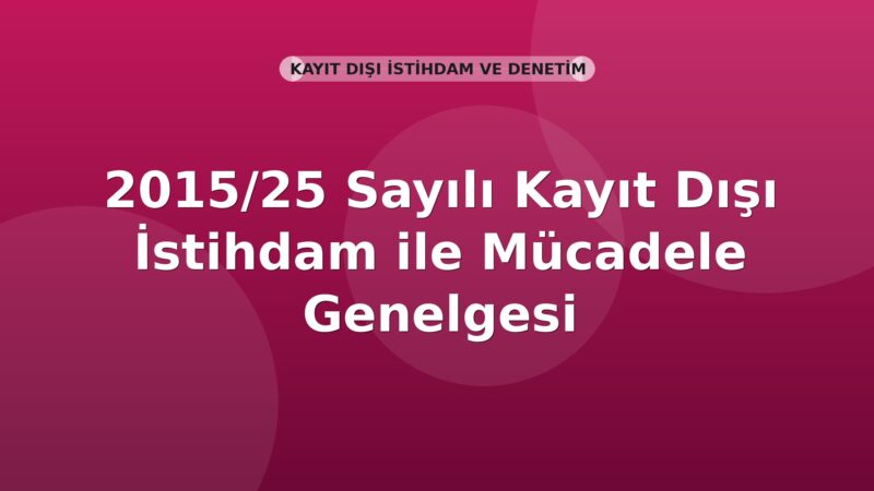 SGK 2015/25 Sayılı Kayıt Dışı İstihdam ile Mücadele Genelgesi