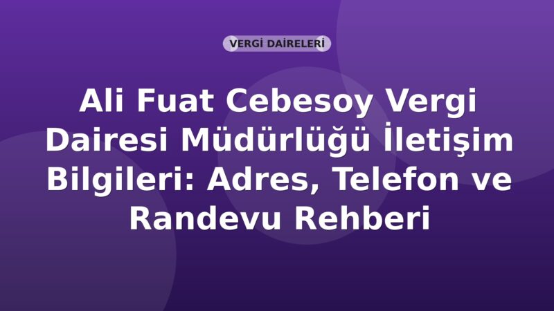 Ali Fuat Cebesoy Vergi Dairesi Müdürlüğü İletişim Bilgileri: Adres, Telefon ve Randevu Rehberi