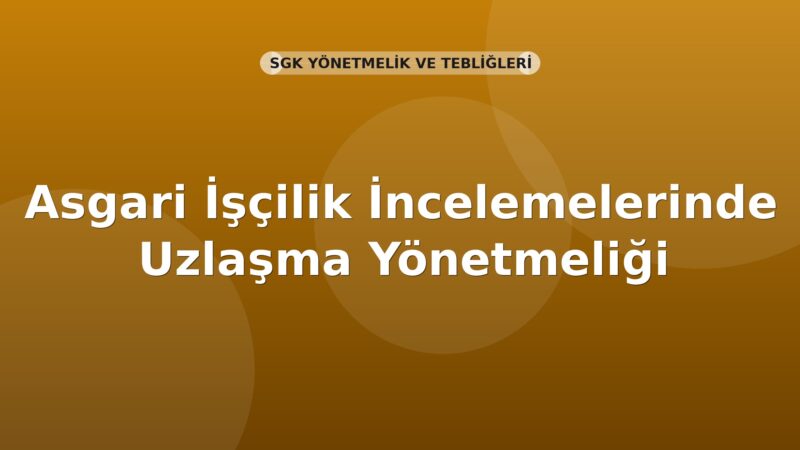 SGK Asgari İşçilik İncelemelerinde Uzlaşma Yönetmeliği