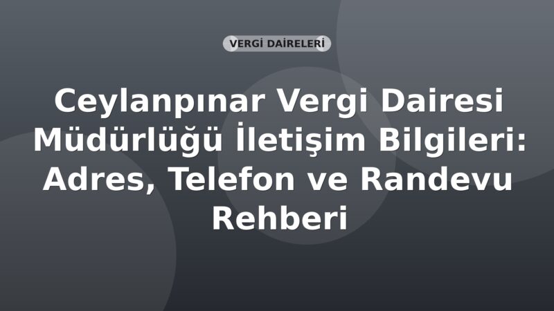 Ceylanpınar Vergi Dairesi Müdürlüğü İletişim Bilgileri: Adres, Telefon ve Randevu Rehberi