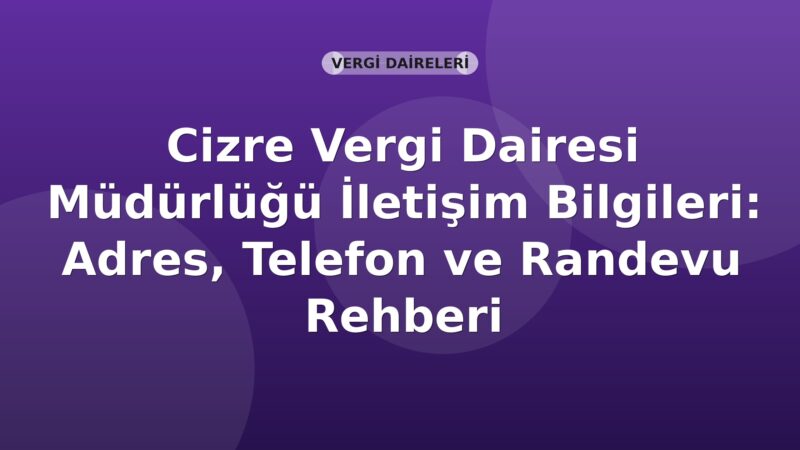 Cizre Vergi Dairesi Müdürlüğü İletişim Bilgileri: Adres, Telefon ve Randevu Rehberi