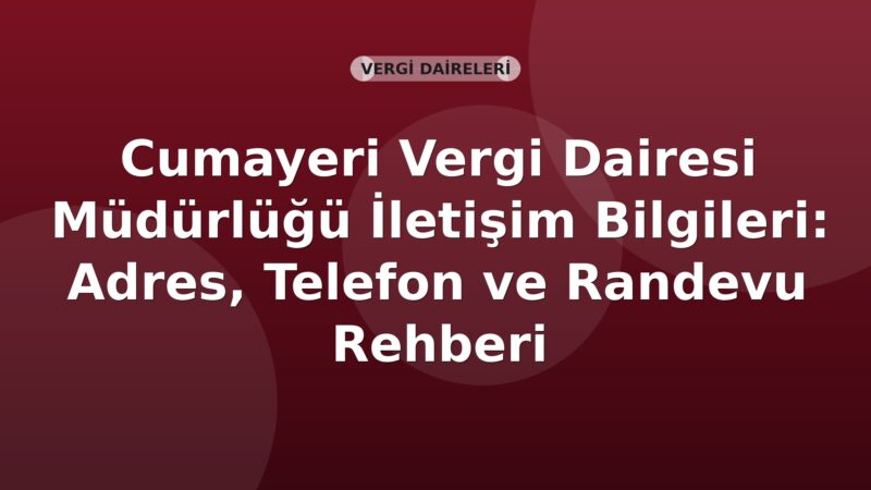 Cumayeri Vergi Dairesi Müdürlüğü İletişim Bilgileri: Adres, Telefon ve Randevu Rehberi