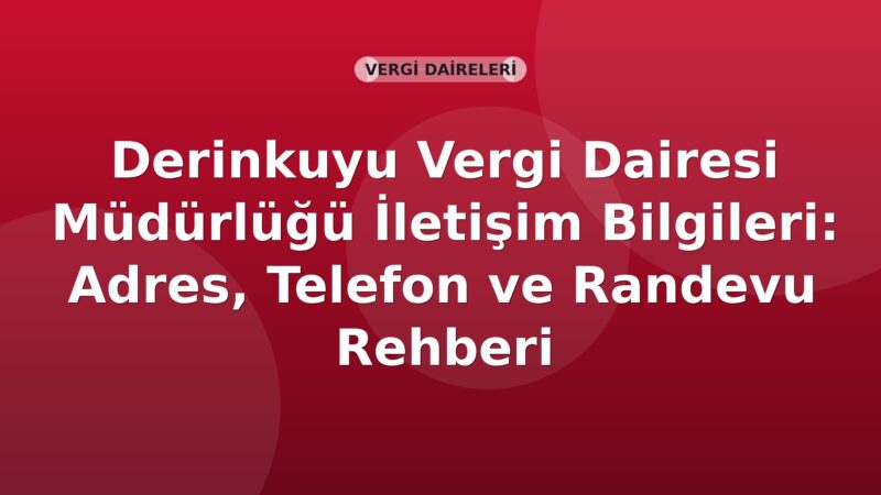 Derinkuyu Vergi Dairesi Müdürlüğü İletişim Bilgileri: Adres, Telefon ve Randevu Rehberi