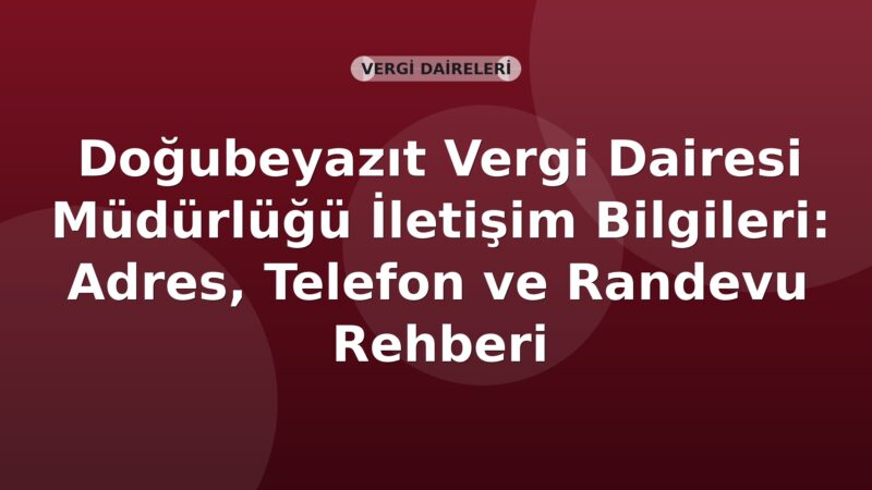 Doğubeyazıt Vergi Dairesi Müdürlüğü İletişim Bilgileri: Adres, Telefon ve Randevu Rehberi