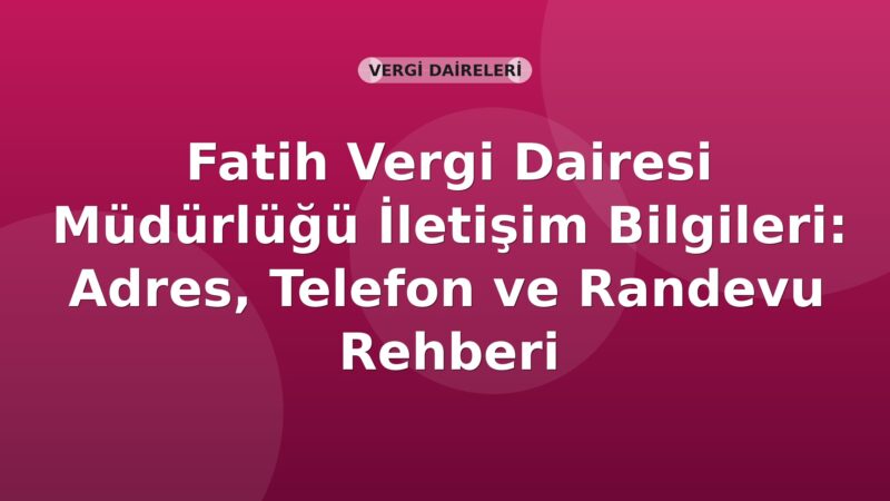 Fatih Vergi Dairesi Müdürlüğü İletişim Bilgileri: Adres, Telefon ve Randevu Rehberi