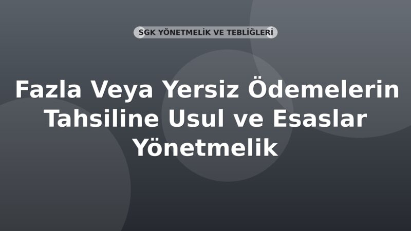 SGK Fazla Veya Yersiz Ödemelerin Tahsiline Usul ve Esaslar Yönetmelik