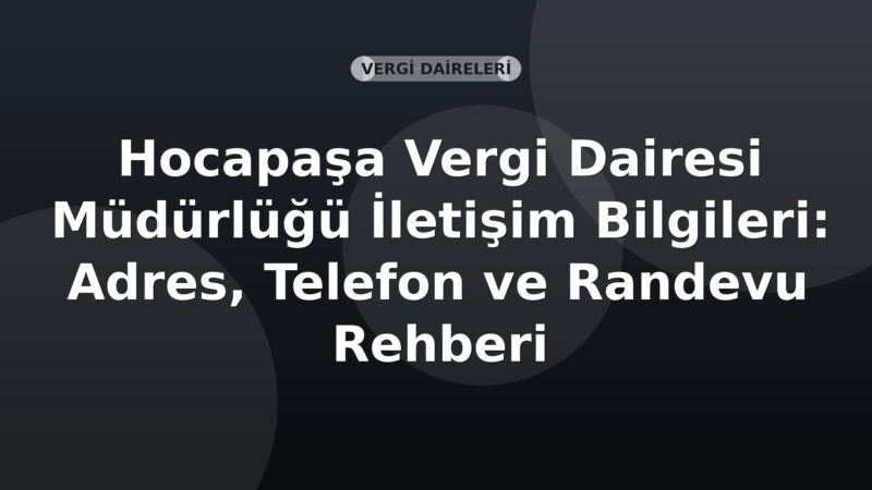 Hocapaşa Vergi Dairesi Müdürlüğü İletişim Bilgileri: Adres, Telefon ve Randevu Rehberi