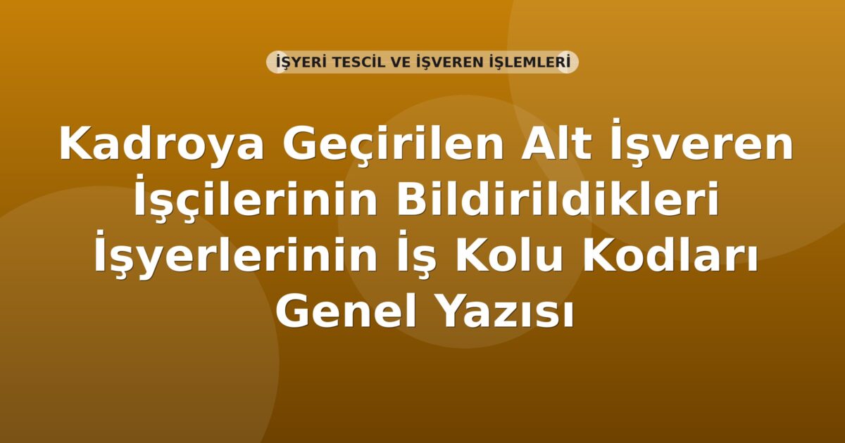 SGK Kadroya Geçirilen Alt İşveren İşçilerinin Bildirildikleri İşyerlerinin İş Kolu Kodları Genel Yazısı