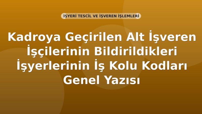 SGK Kadroya Geçirilen Alt İşveren İşçilerinin Bildirildikleri İşyerlerinin İş Kolu Kodları Genel Yazısı