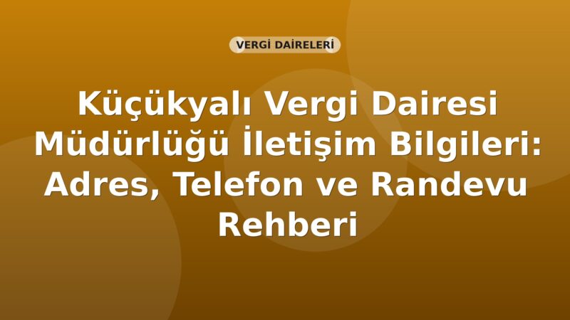 Küçükyalı Vergi Dairesi Müdürlüğü İletişim Bilgileri: Adres, Telefon ve Randevu Rehberi