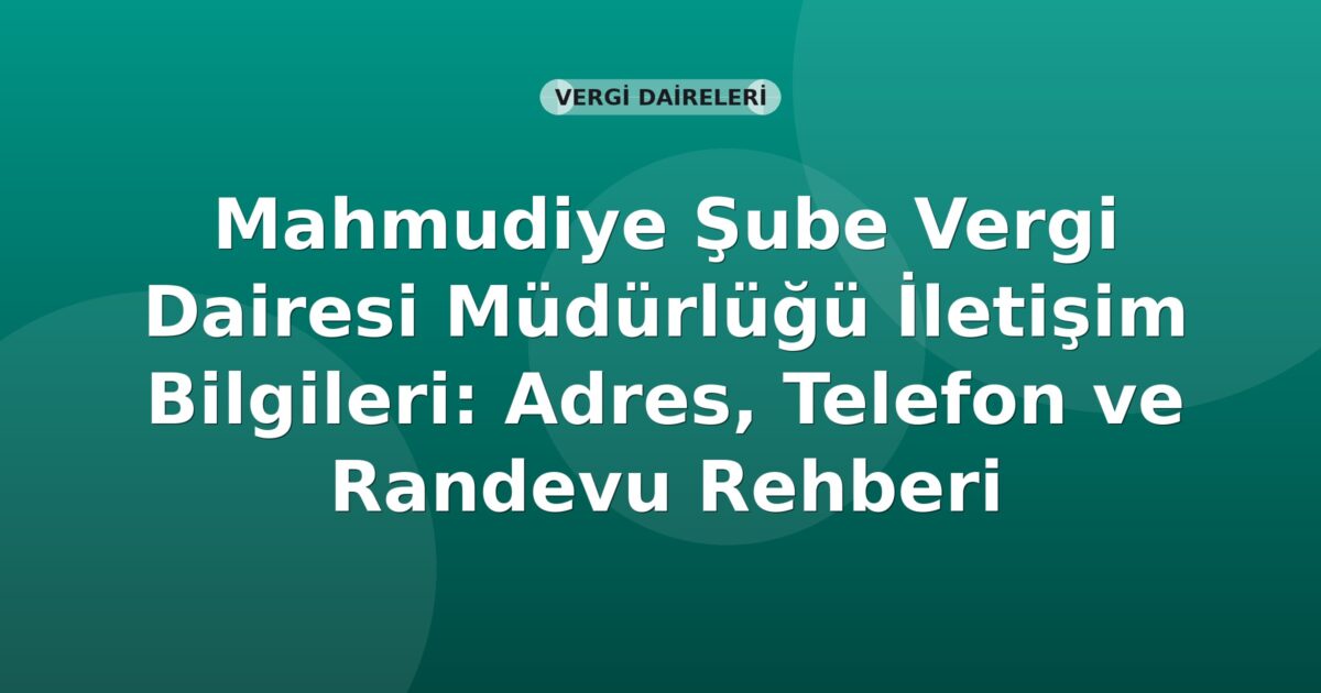 Mahmudiye Şube Vergi Dairesi Müdürlüğü İletişim Bilgileri: Adres, Telefon ve Randevu Rehberi
