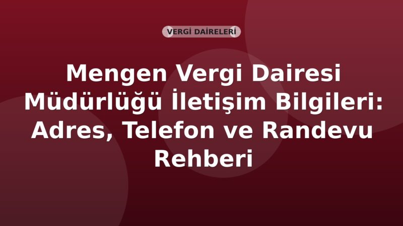 Mengen Vergi Dairesi Müdürlüğü İletişim Bilgileri: Adres, Telefon ve Randevu Rehberi