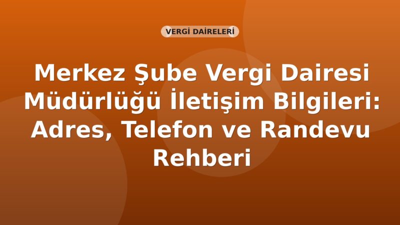 Merkez Şube Vergi Dairesi Müdürlüğü İletişim Bilgileri: Adres, Telefon ve Randevu Rehberi