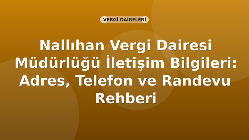 Nallıhan Vergi Dairesi Müdürlüğü İletişim Bilgileri: Adres, Telefon ve Randevu Rehberi