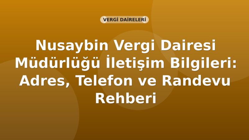 Nusaybin Vergi Dairesi Müdürlüğü İletişim Bilgileri: Adres, Telefon ve Randevu Rehberi