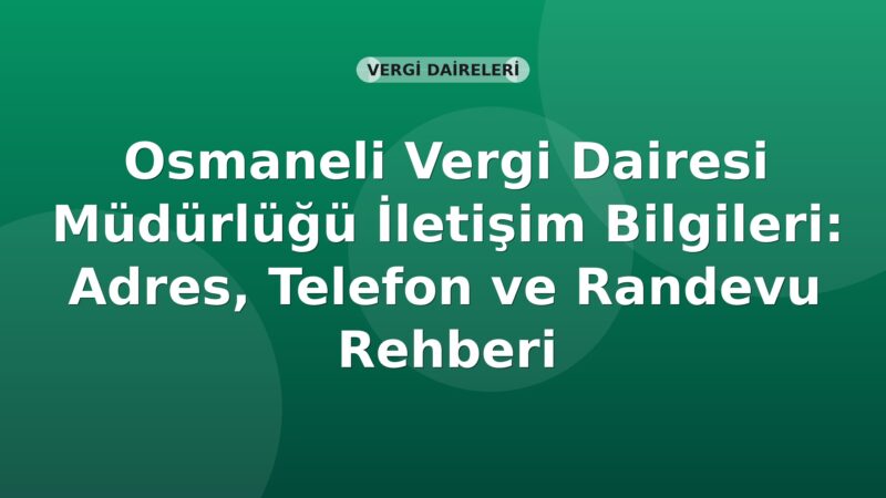 Osmaneli Vergi Dairesi Müdürlüğü İletişim Bilgileri: Adres, Telefon ve Randevu Rehberi