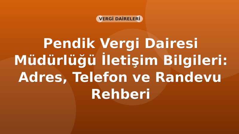 Pendik Vergi Dairesi Müdürlüğü İletişim Bilgileri: Adres, Telefon ve Randevu Rehberi