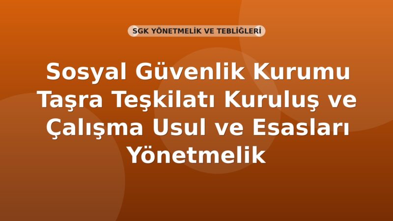 Sosyal Güvenlik Kurumu Taşra Teşkilatı Kuruluş ve Çalışma Usul ve Esasları Yönetmelik